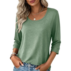 Ekouaer 3/4 Sleeve Womens Tops Scoop Neck T Shirts 2026 Casual Basic Tees | Casual Tops,Cute Basic Tops Vacation Outfits,Comfy Basic Tees,Loose Fit Tops For All-Season Daily Wear,available in S-3XL(Light Green)