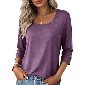 Ekouaer 3/4 Sleeve Womens Tops Scoop Neck T Shirts 2026 Casual Basic Tees | Casual Tops,Cute Basic Tops Vacation Outfits,Comfy Basic Tees,Loose Fit Tops For All-Season Daily Wear,available in S-3XL(Purple)