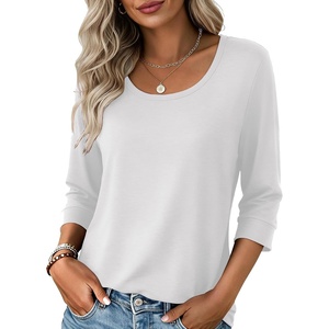 Ekouaer 3/4 Sleeve Womens Tops Scoop Neck T Shirts 2026 Casual Basic Tees | Casual Tops,Cute Basic Tops Vacation Outfits,Comfy Basic Tees,Loose Fit Tops For All-Season Daily Wear,available in S-3XL(White)