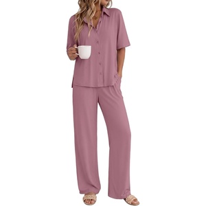 Ekouaer Pajamas for Women Set Button Up Short Sleeve Pjs with Long Pants | Summer Sleepwear, Deep Pockets, Soft Fabric, 2 Piece Lounge Set, Relaxed Fit, Various Occasions(Dusty Rose)