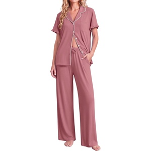 Ekouaer Pajamas for Women Set Button Up Soft Pjs Short Sleeve Lounge Sets | Cute Ruffle Sleeve,Notch Collar,Side Pockets,Comfy Lightweight Fabric,Ideal for Daily Wear,Postpartum,Party(Old Rose)