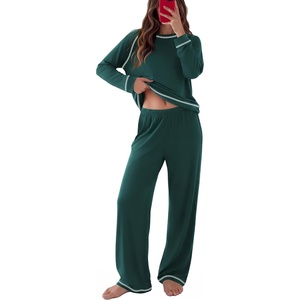 Ekouaer Womens Pajamas Long Sleeve Pjs Soft Loungewear 2 Piece Lounge Sets | Loose Pants with Pockets,Comfy Fall Winter Sleepwear(Green)