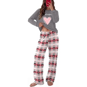 Ekouaer Womens Pajamas Long Sleeve Pjs Soft Loungewear 2 Piece Lounge Sets | Loose Pants with Pockets,Comfy Fall Winter Sleepwear(Heart Gray)