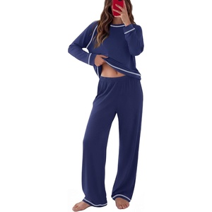 Ekouaer Womens Pajamas Long Sleeve Pjs Soft Loungewear 2 Piece Lounge Sets | Loose Pants with Pockets,Comfy Fall Winter Sleepwear(Navy)