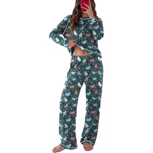 Ekouaer Womens Pajamas Long Sleeve Pjs Soft Loungewear 2 Piece Lounge Sets | Loose Pants with Pockets,Comfy Fall Winter Sleepwear(Navy Cats)