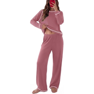 Ekouaer Womens Pajamas Long Sleeve Pjs Soft Loungewear 2 Piece Lounge Sets | Loose Pants with Pockets,Comfy Fall Winter Sleepwear(Old Rose)
