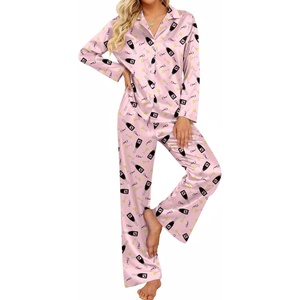 Ekouaer Women’s Satin Silk Pajamas Long Sleeve Button Up Pjs Lounge Sets | Soft 2-Piece Set, Adjustable Drawstring Waistband, Side Pockets, Ideal for Sleep, Lounging, Party(Pink Winebowl)