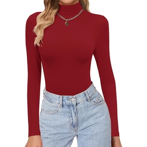 Ekouaer Womens Turtleneck Shirts Long Sleeve Lightweight Fitted Thermal | Mock Neck, Soft Base Layer Tops, Underwear Stretchy Fit, Buttery Soft Undershirts, Fashion Winter Clothes(Red)