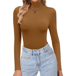 Ekouaer Womens Turtleneck Shirts Long Sleeve Lightweight Fitted Thermal | Mock Neck, Soft Base Layer Tops, Underwear Stretchy Fit, Buttery Soft Undershirts, Fashion Winter Clothes(Light Brown)