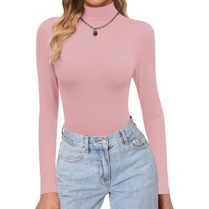 Ekouaer Womens Turtleneck Shirts Long Sleeve Lightweight Fitted Thermal | Mock Neck, Soft Base Layer Tops, Underwear Stretchy Fit, Buttery Soft Undershirts, Fashion Winter Clothes(Dirty Pink)