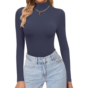 Ekouaer Womens Turtleneck Shirts Long Sleeve Lightweight Fitted Thermal | Mock Neck, Soft Base Layer Tops, Underwear Stretchy Fit, Buttery Soft Undershirts, Fashion Winter Clothes(Navy Blue)