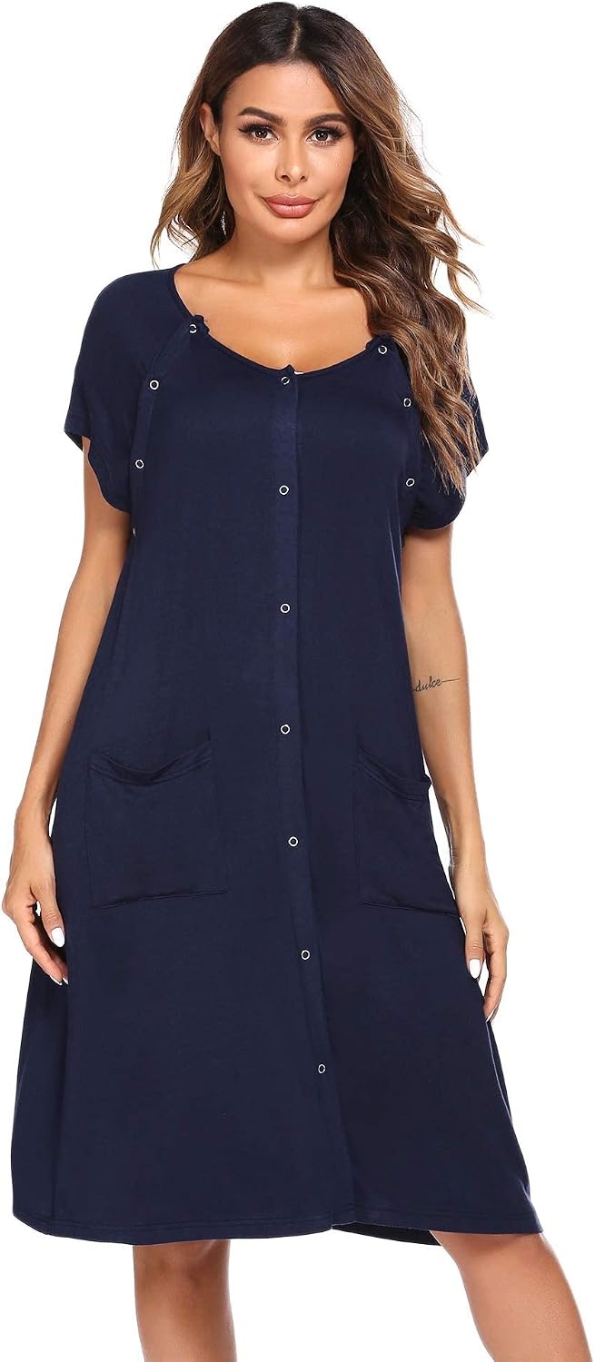 image:imageEkouaer Labor Delivery Gown Nursing Braeastfeeding Dress Maternity ClothesNavy Blue