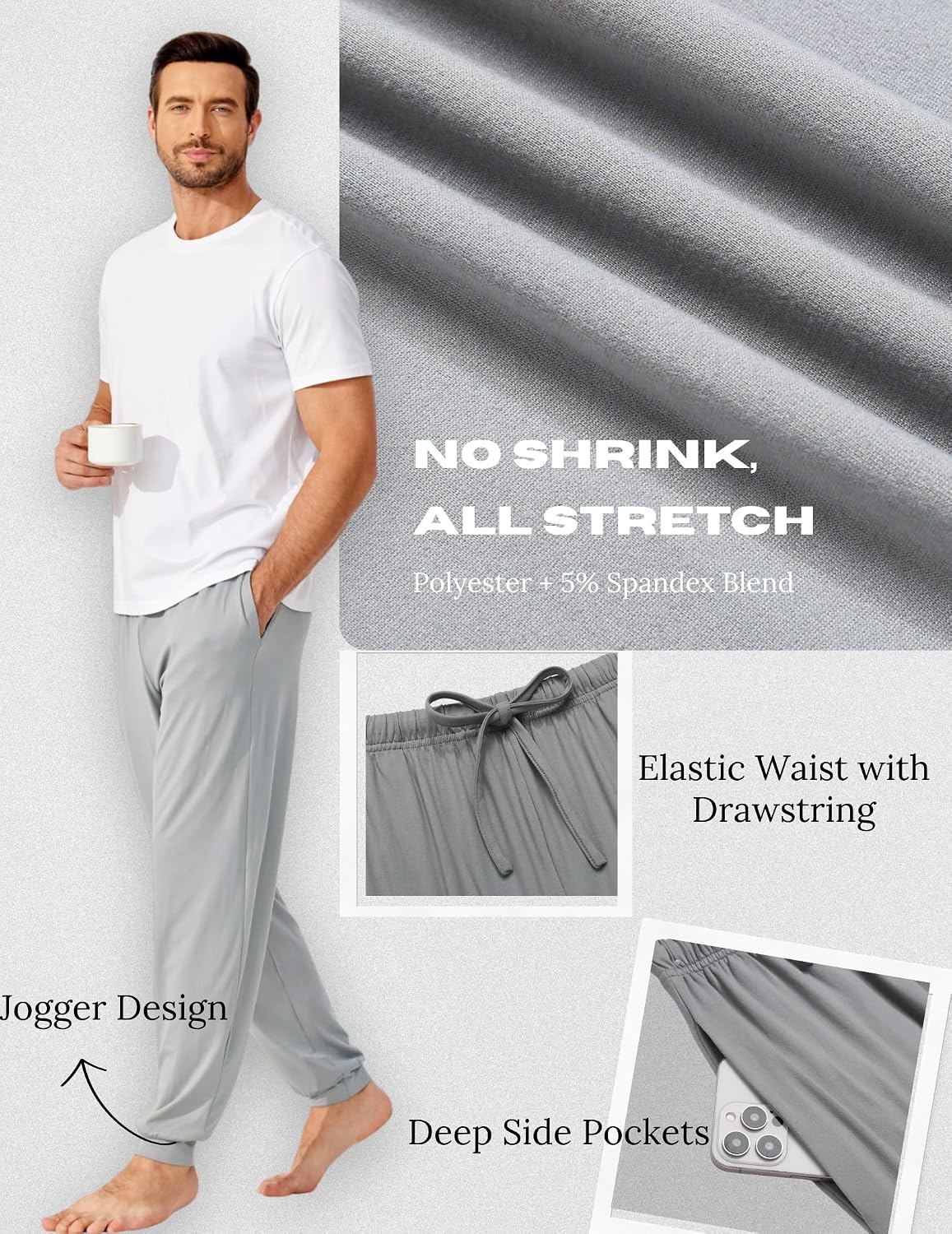 image:imageEkouaer Mens Pajama Pants Jogger Comfy Loungewear with Pockets Drawstring Lightweight sleep pants pockets soft after washes drawstring adjusts ankle cuffs great gift Roomy without being sloppyBlack