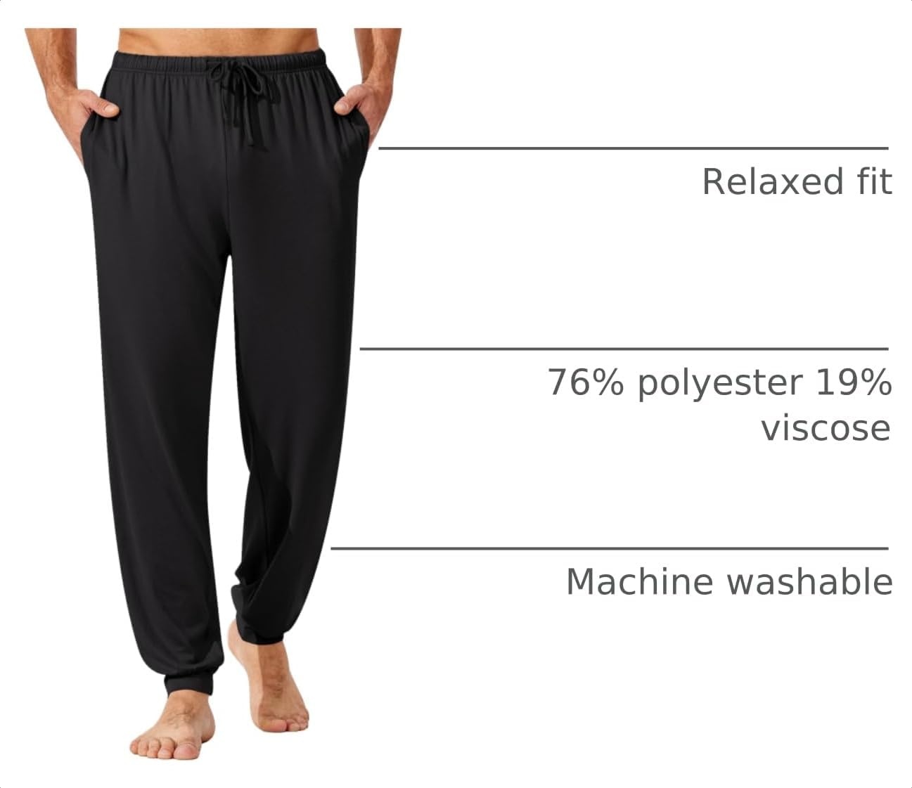 image:imageEkouaer Mens Pajama Pants Jogger Comfy Loungewear with Pockets Drawstring Lightweight sleep pants pockets soft after washes drawstring adjusts ankle cuffs great gift Roomy without being sloppyBlack