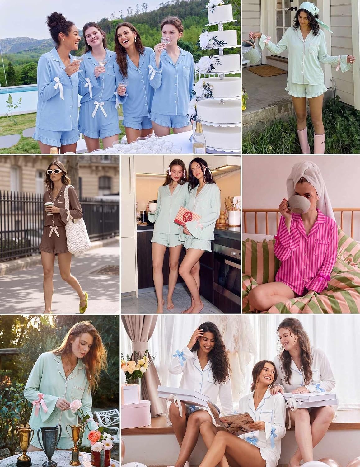 image:imageEkouaer Womens Pajamas Long Sleeve and Shorts Cute Ruffle Pjs Lounge Set Button Down Notch Collar SleepwearComfy Soft Loungewearfor Bridal BridesmaidGiftDailyXSXXLLight Blue