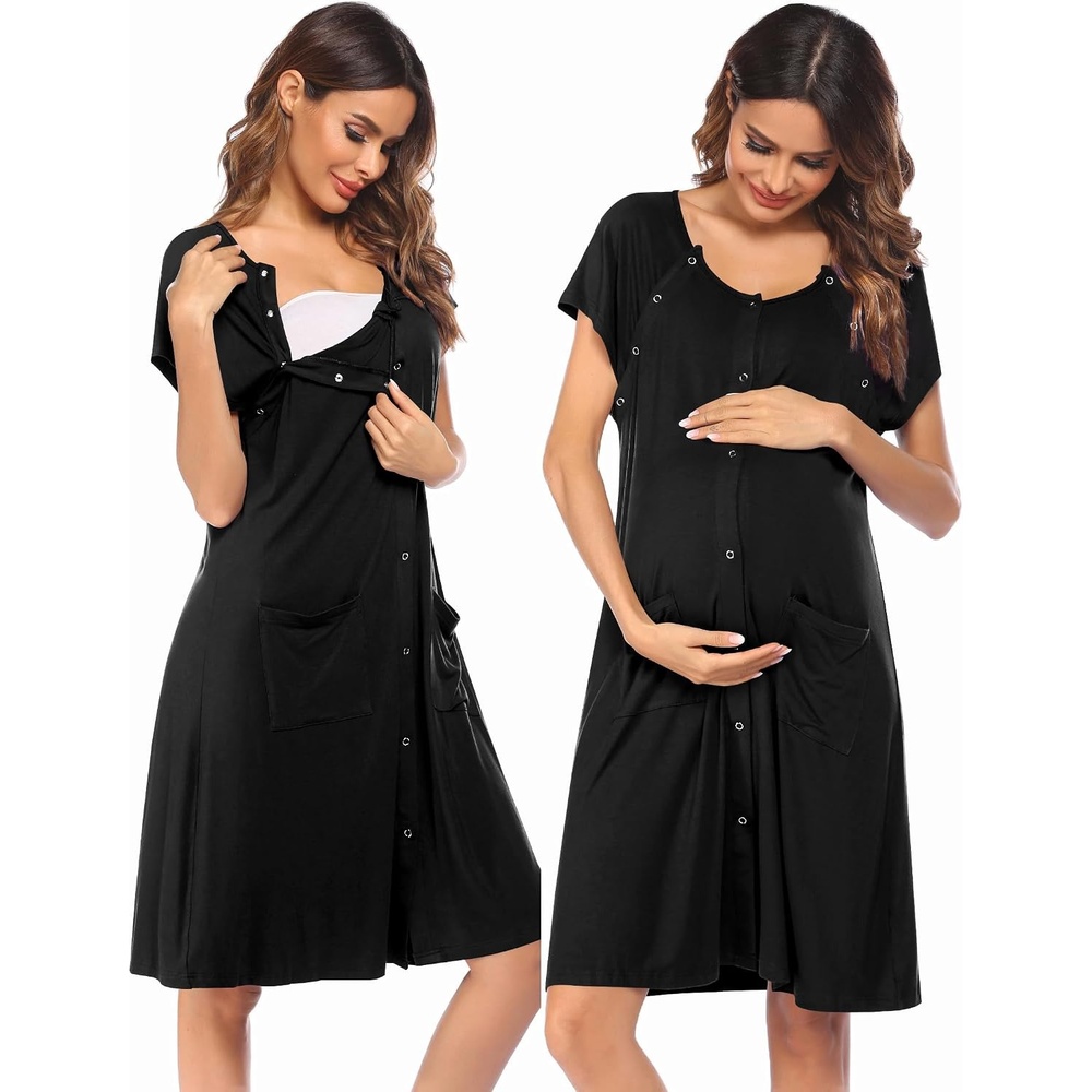 image:imageEkouaer Labor Delivery Gown Nursing Braeastfeeding Dress Maternity ClothesAblack
