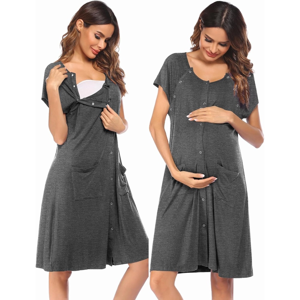 image:imageEkouaer Labor Delivery Gown Nursing Braeastfeeding Dress Maternity ClothesLight Grey