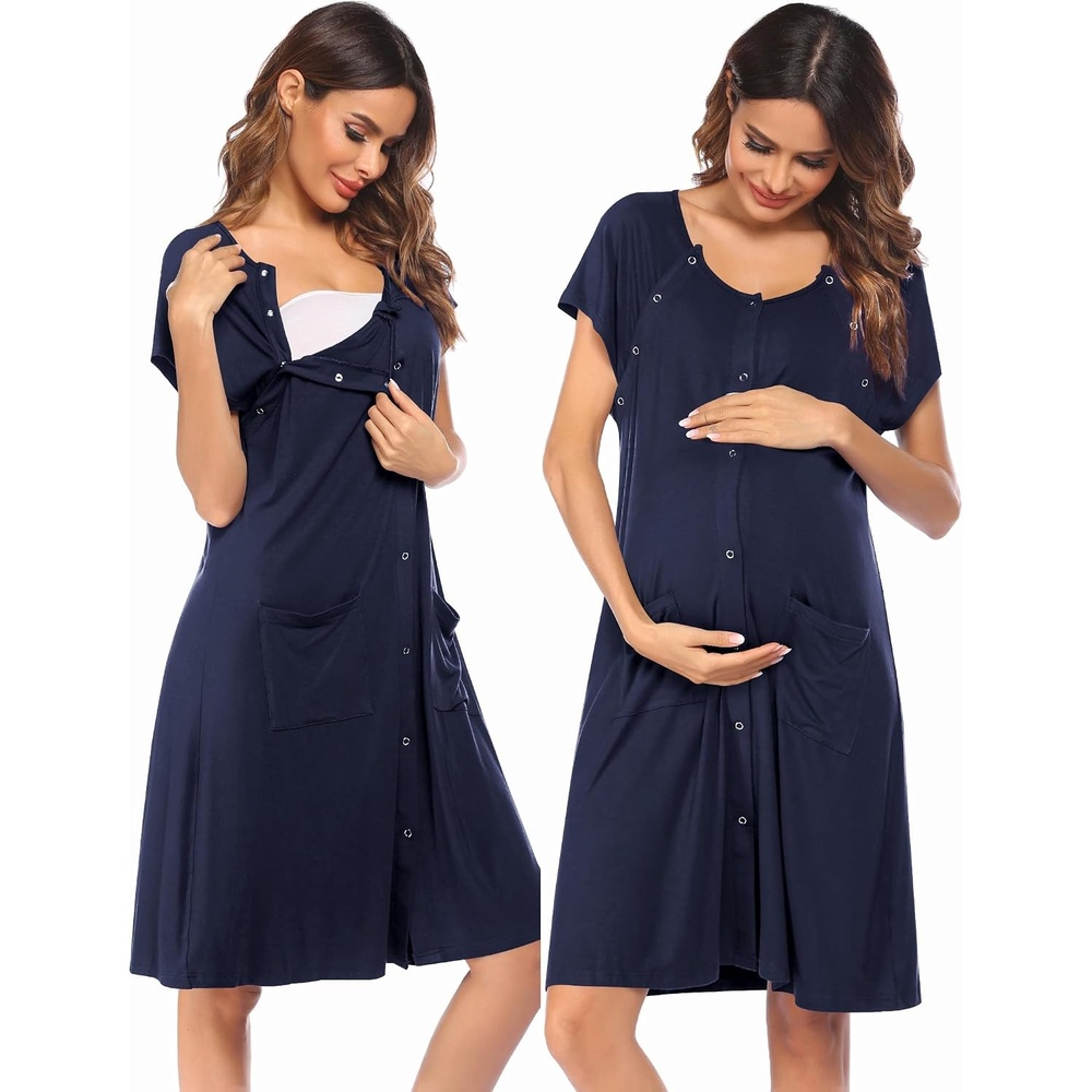 image:imageEkouaer Labor Delivery Gown Nursing Braeastfeeding Dress Maternity ClothesNavy Blue