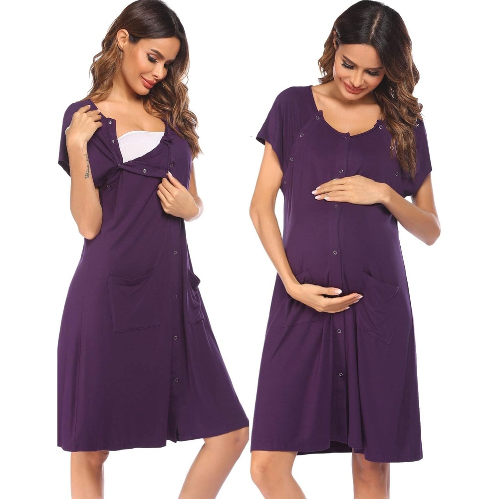 image:imageEkouaer Labor Delivery Gown Nursing Braeastfeeding Dress Maternity ClothesPurple
