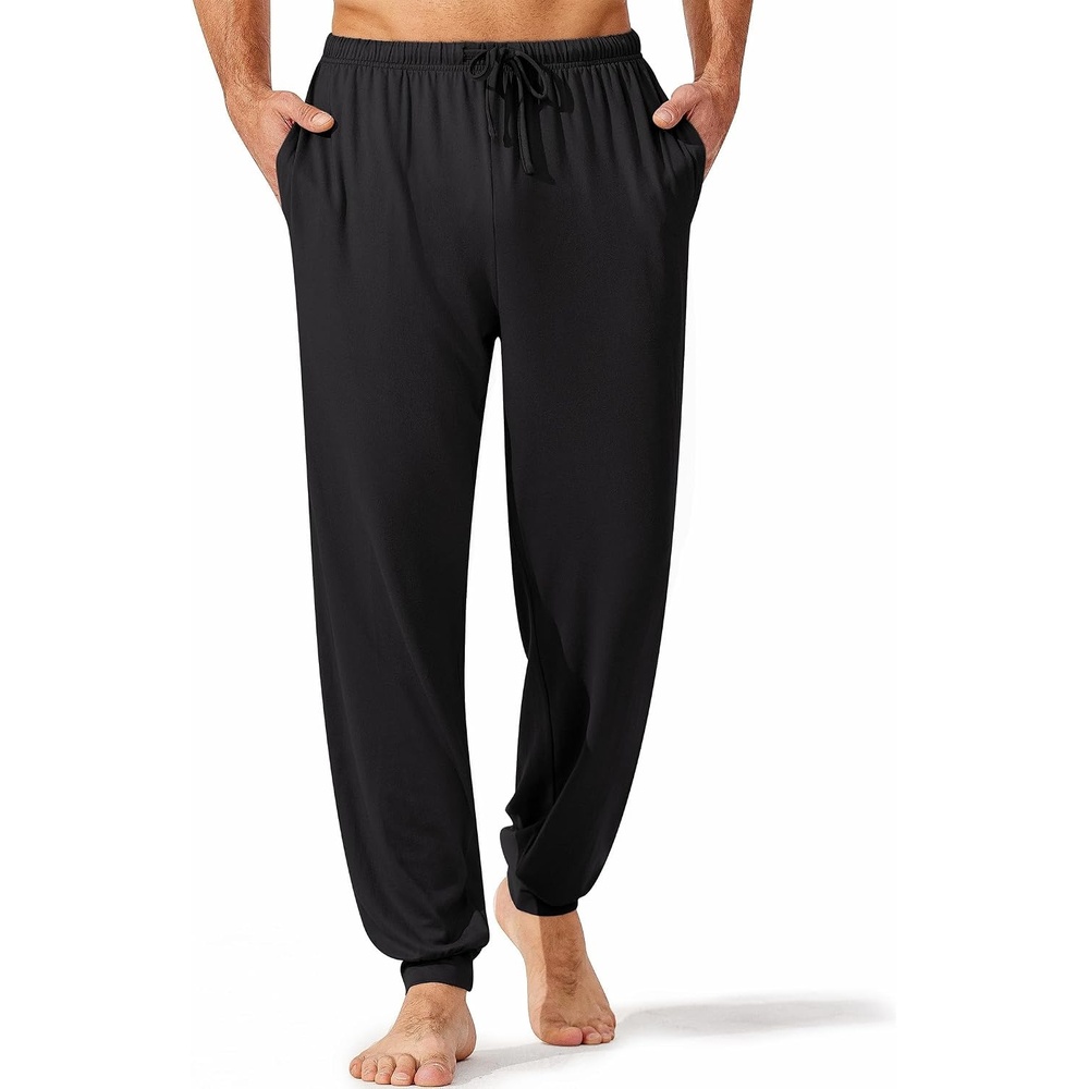 image:imageEkouaer Mens Pajama Pants Jogger Comfy Loungewear with Pockets Drawstring Lightweight sleep pants pockets soft after washes drawstring adjusts ankle cuffs great gift Roomy without being sloppyBlack