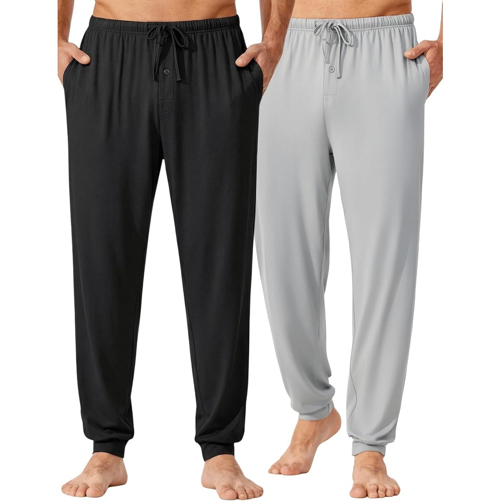 image:imageEkouaer Mens Pajama Pants Jogger Comfy Loungewear with Pockets Drawstring  Lightweight sleep pants pockets soft after washes drawstring adjusts ankle cuffs great gift Roomy without being sloppy2 Packblacklight Grey