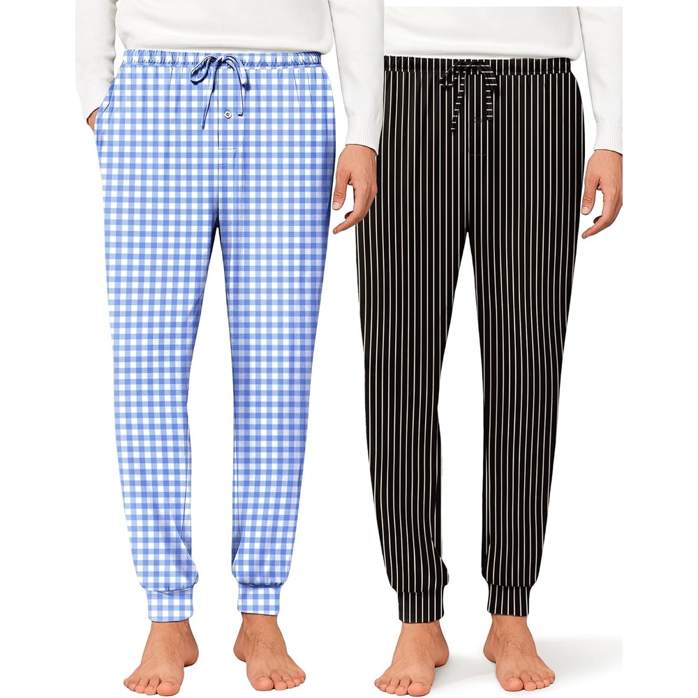 image:imageEkouaer Mens Pajama Pants Jogger Comfy Loungewear with Pockets Drawstring  Lightweight sleep pants pockets soft after washes drawstring adjusts ankle cuffs great gift Roomy without being sloppyGinghamstripe