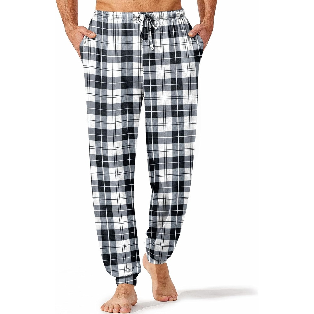 image:imageEkouaer Mens Pajama Pants Jogger Comfy Loungewear with Pockets Drawstring Lightweight sleep pants pockets soft after washes drawstring adjusts ankle cuffs great gift Roomy without being sloppyBlack Plaid