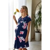 Ekouaer Labor Delivery Gown Nursing Braeastfeeding Dress Maternity Clothes(Navy Blue&pink Flower)