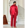 Ekouaer Mens Pajamas Set Silk Satin Sleepwear Long Sleeve Button Down Pjs | Comfy Long Pants Lounge Set with Pockets,Classic Notch Collar,Cozy 2 Piece Sleep Set,Daily,Gift(Red)