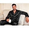 Ekouaer Mens Pajamas Set Silk Satin Sleepwear Long Sleeve Button Down Pjs | Comfy Long Pants Lounge Set with Pockets,Classic Notch Collar,Cozy 2 Piece Sleep Set,Daily,Gift(Black)