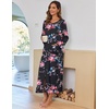 Ekouaer Women Robe Zipper House Coat Full Length Nightgowns with Pockets | Pockets, V Neck, Soft and Comfy(Black Floral)