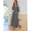 Ekouaer Women Robe Zipper House Coat Full Length Nightgowns with Pockets | Pockets, V Neck, Soft and Comfy(Black Stripe)