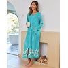 Ekouaer Women Robe Zipper House Coat Full Length Nightgowns with Pockets | Pockets, V Neck, Soft and Comfy(Blue Floral)