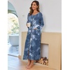 Ekouaer Women Robe Zipper House Coat Full Length Nightgowns with Pockets | Pockets, V Neck, Soft and Comfy(Blue Tie Dye)