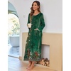 Ekouaer Women Robe Zipper House Coat Full Length Nightgowns with Pockets | Pockets, V Neck, Soft and Comfy(Green Ethnic Print)