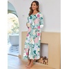 Ekouaer Women Robe Zipper House Coat Full Length Nightgowns with Pockets | Pockets, V Neck, Soft and Comfy(Green Floral)