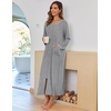 Ekouaer Women Robe Zipper House Coat Full Length Nightgowns with Pockets | Pockets, V Neck, Soft and Comfy(Light Grey)