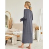 Ekouaer Women Robe Zipper House Coat Full Length Nightgowns with Pockets | Pockets, V Neck, Soft and Comfy(Navy Blue Stripes)