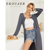 Ekouaer Women Robe Zipper House Coat Full Length Nightgowns with Pockets | Pockets, V Neck, Soft and Comfy(Navy Blue Stripes)