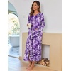 Ekouaer Women Robe Zipper House Coat Full Length Nightgowns with Pockets | Pockets, V Neck, Soft and Comfy(Purple Floral)