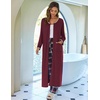 Ekouaer Women Robe Zipper House Coat Full Length Nightgowns with Pockets | Pockets, V Neck, Soft and Comfy(Wine Red)