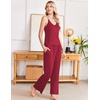 Ekouaer Womens Cami Pajamas Set Y2K 2 Piece Lace Trim PJs Set Sleepwear | Buttery Soft,Loungewear,Adjustable Spaghetti Straps,Side Pockets,Trendy Cami Sleepwear,Lounging,Vacation,XS-2XL(Deep Red)