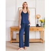 Ekouaer Womens Cami Pajamas Set Y2K 2 Piece Lace Trim PJs Set Sleepwear | Buttery Soft,Loungewear,Adjustable Spaghetti Straps,Side Pockets,Trendy Cami Sleepwear,Lounging,Vacation,XS-2XL(Navy Blue)