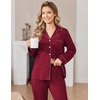 Ekouaer Womens Pajama Set Cotton PJs Long Sleeve Top & Pant Soft Loungewear | Cute Scalloped Trim ,Cotton Fabric,Classic Button Down,Soft Printed Lounge Sets for Daily Wear,Sleeping,Postpartum(Wine Red)