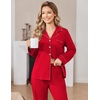 Ekouaer Womens Pajama Set Cotton PJs Long Sleeve Top & Pant Soft Loungewear | Cute Scalloped Trim ,Cotton Fabric,Classic Button Down,Soft Printed Lounge Sets for Daily Wear,Sleeping,Postpartum(Red)