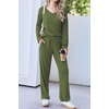 Ekouaer Womens Pajama Set Ribbed Knit PJs Comfy Long Sleeve Top and Pants(Army Green)