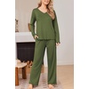 Ekouaer Womens Pajama Set Ribbed Knit PJs Comfy Long Sleeve Top and Pants(Army Green)