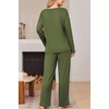 Ekouaer Womens Pajama Set Ribbed Knit PJs Comfy Long Sleeve Top and Pants(Army Green)