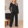 Ekouaer Womens Pajama Set Ribbed Knit PJs Comfy Long Sleeve Top and Pants(Black)