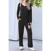 Ekouaer Womens Pajama Set Ribbed Knit PJs Comfy Long Sleeve Top and Pants(Black)